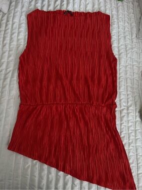 Zara Red Pleated Asymmetric Sleeveless Tunic